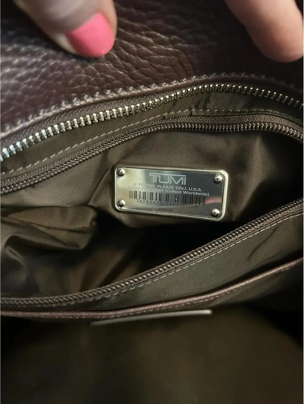 TUMI Brown Pebbled Leather Tote Shoulder Bag with Adjustable Strap